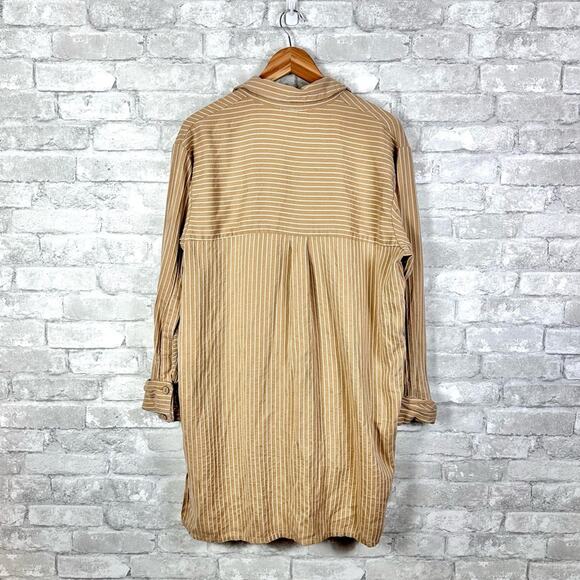 Pure Lagenlook Mixed Stripe Tunic Top SZ 38 US Medium Button Up Tan White - Picture 7 of 8